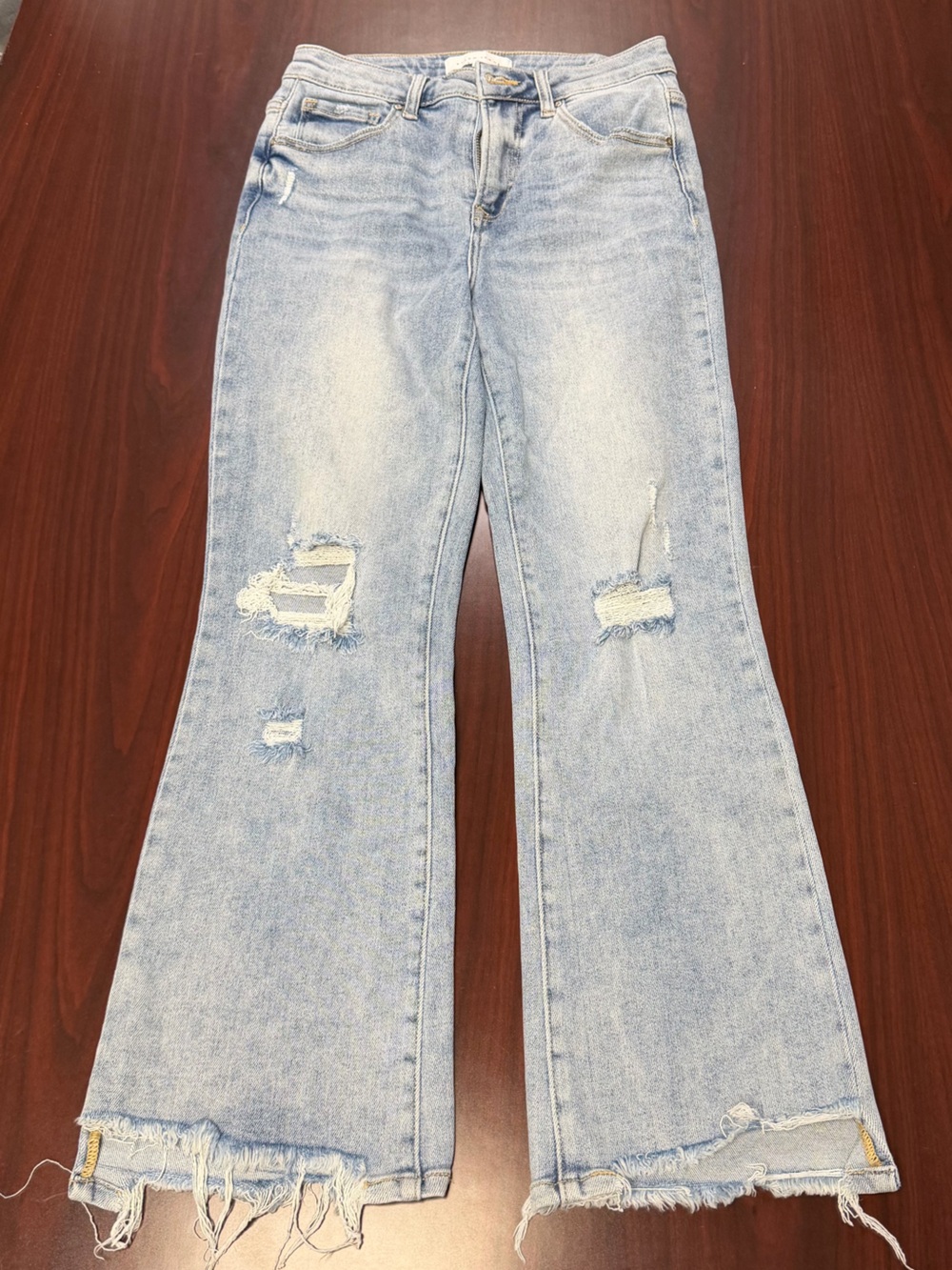 High-Rise Light Blue Wide-Leg Jeans with Frayed Hem